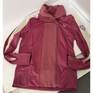 PUMA Full Off-Center Zip Women Sz M-Fuchsia‎ -Activewear-Foldable Collar-Logos